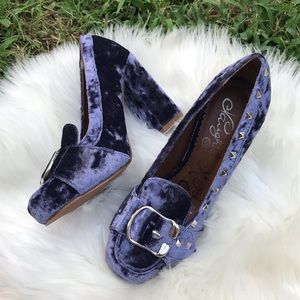 Naughty Monkey velvet buckle studded heels